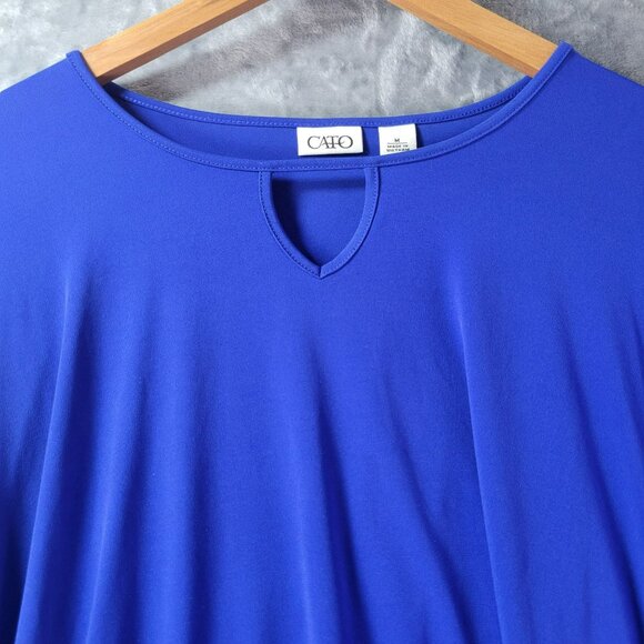 Cato Women M Royal Blue SharkBite Hem Draped  Batwing sleeve Tunic Top‎ Keyhole - Picture 4 of 9